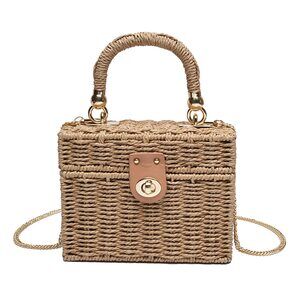 9278 Straw Bag Vintage Basket Purse Summer Beach Handbag Rattan Crossbody